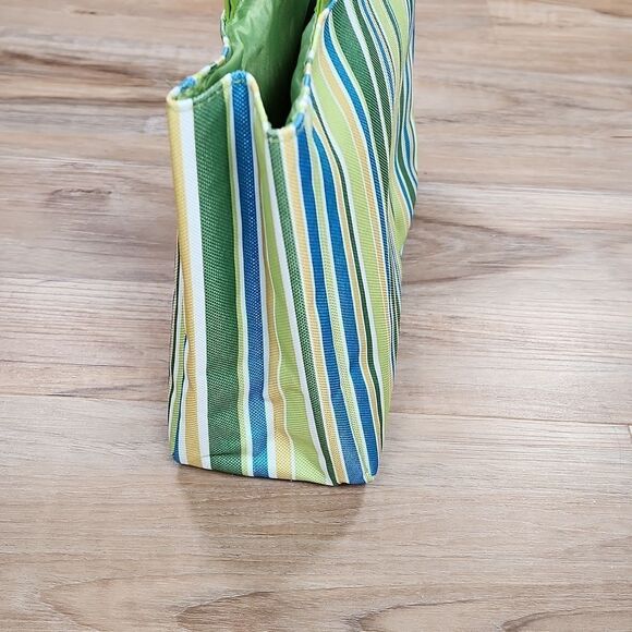 🔺️NWOT Lime, White, Yellow, & Turquoise Striped Tote Purse - Picture 6 of 12